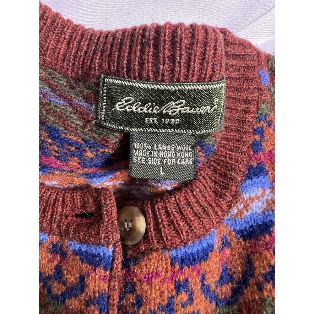 Vintage Eddie Bauer Button Up Cardigan Sweater Sz Large 100% Lambs Wool - Picture 2 of 9